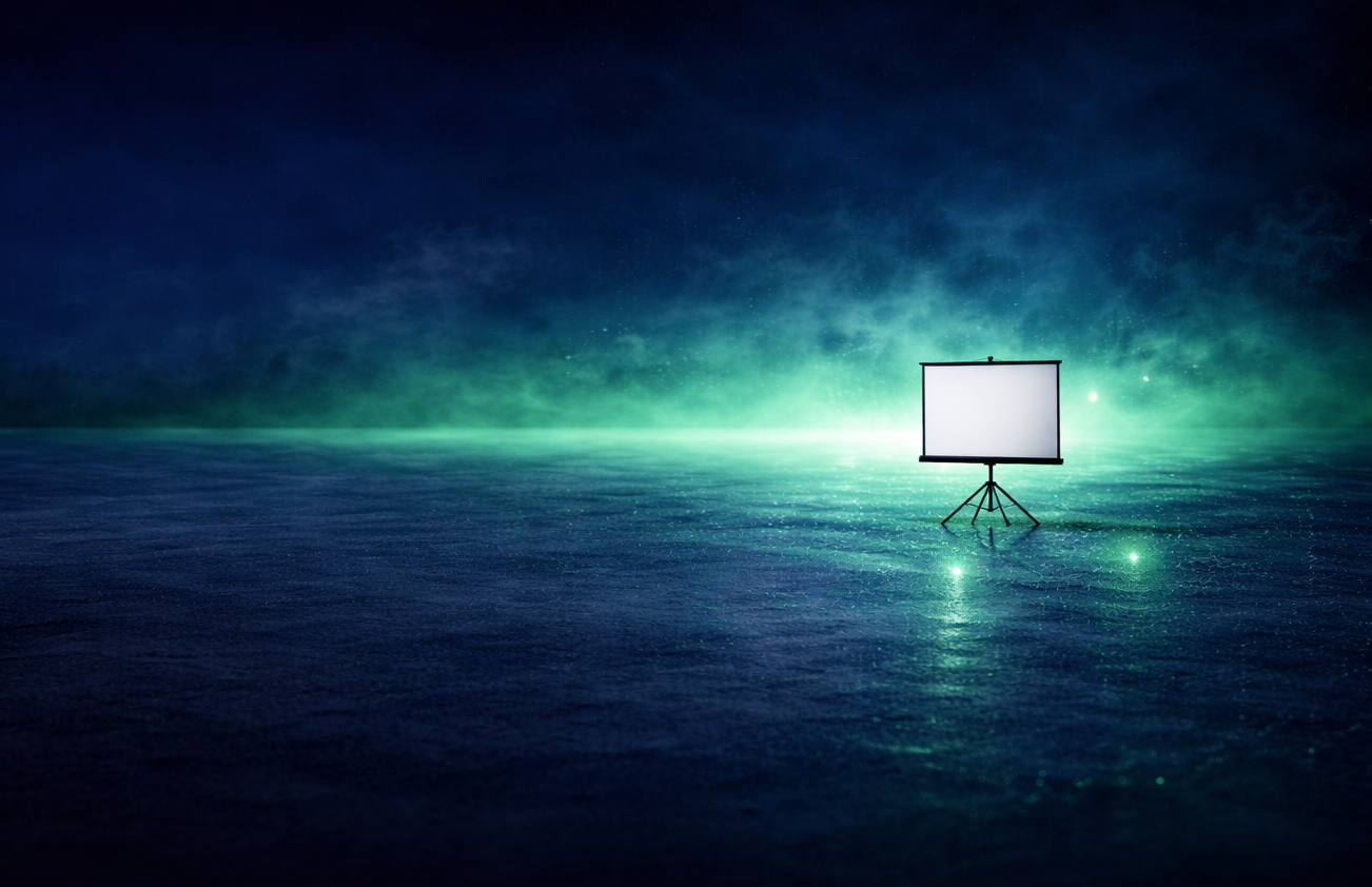 Leinwand und Projektortisch